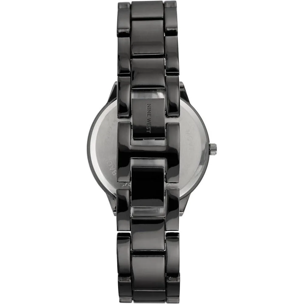 Nine West Reloj de pulsera Gunmetal elegante para mujer con pulsera metálica y esfera analógica