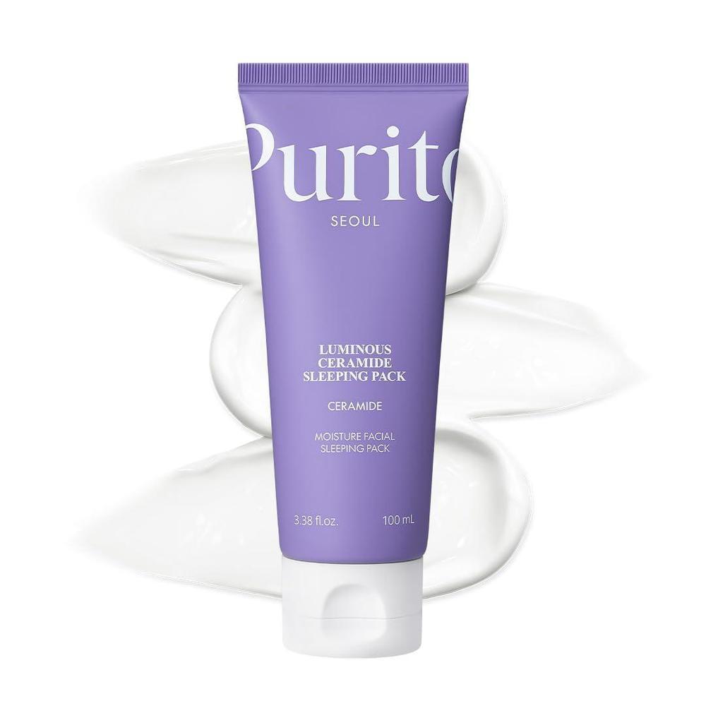 PURITO Paquete de Dormir Luminoso de Ceramida | Crema de Recuperación Nocturna con Cinco Ceramidas para Piel Seca y Sensible | Ceramida, Bloqueo de Hidratación | Vegano y Libre de Crueldad, Cuidado de