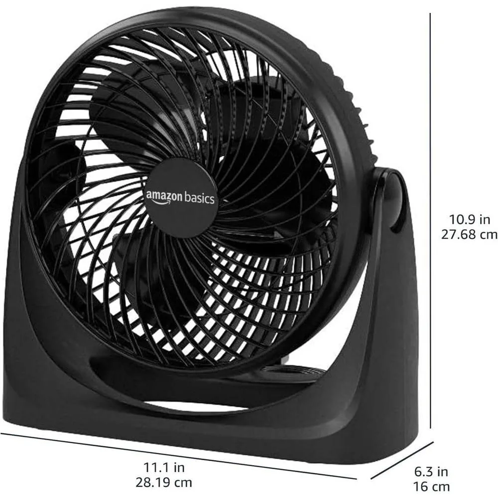 Ventilador Amazon Basics negro, incl. ajustable, 3 velocidades, portátil y eficiente. Ideal para mesas y escritorios