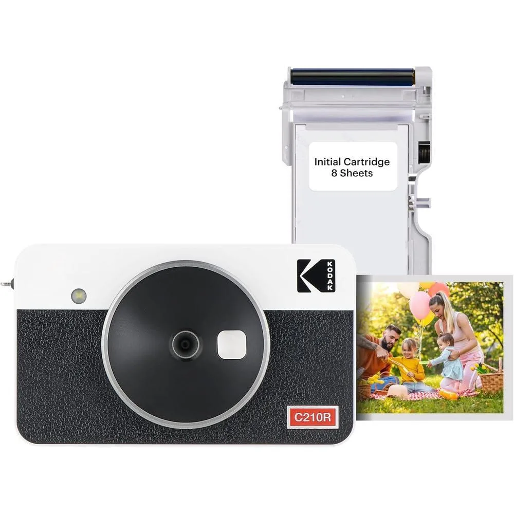 KODAK Mini Shot 2 Retro 4PASS 2-in-1 Instant Digital Camera and Photo Printer (2.1x3.4 inches) + 8 Sheets, White