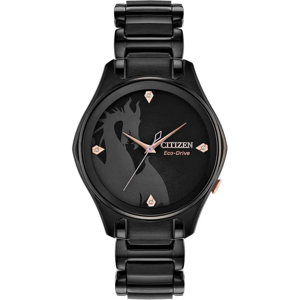 Citizen Eco-Drive Disney Quartz Women's Watch, Stainless Steel, Maleficent, Black,34mm (Model: EM0595-51W)