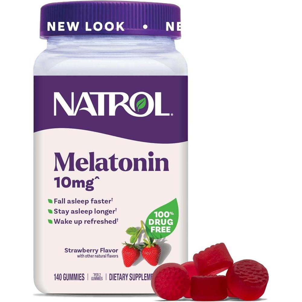 Natrol Gomitas de melatonina, apoyo para dormir para adultos, melatonina 10 mg, 140 sabor a fresa, hasta 70 días