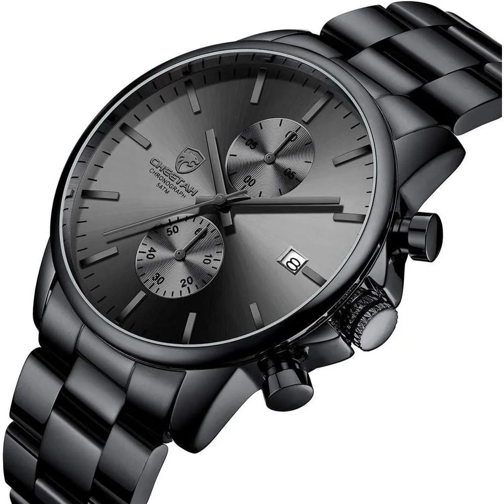 Reloj cronógrafo para hombre GOLDEN HOUR, acero inoxidable, resistente al agua, movimiento de cuarzo y fecha automática