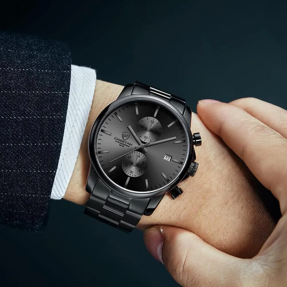 Reloj cronógrafo para hombre GOLDEN HOUR, acero inoxidable, resistente al agua, movimiento de cuarzo y fecha automática