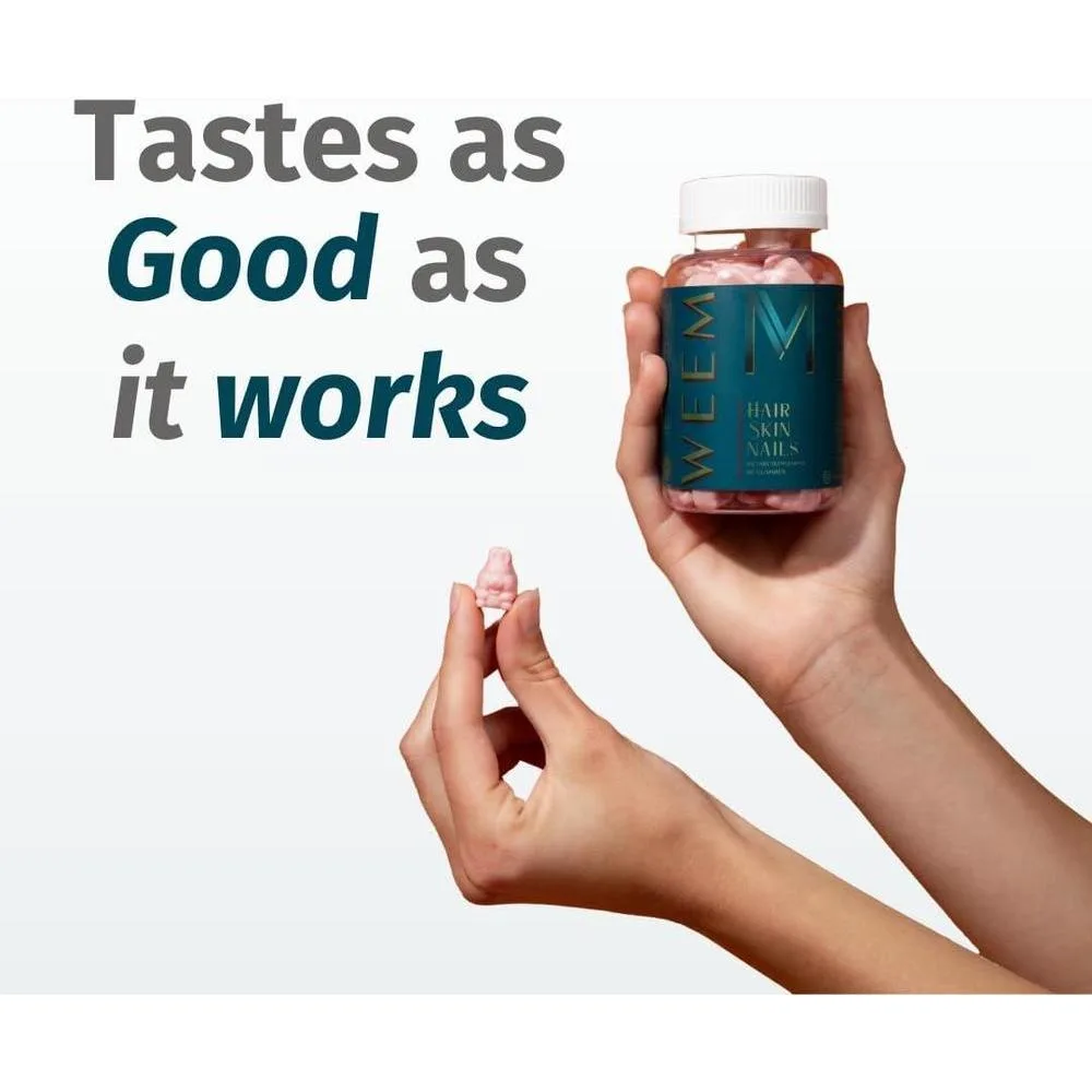 WEEM Gomitas veganas con biotina para cabello,salud de uñas y piel. Nutrición con vitaminas esenciales para fortalecer y revitalizar