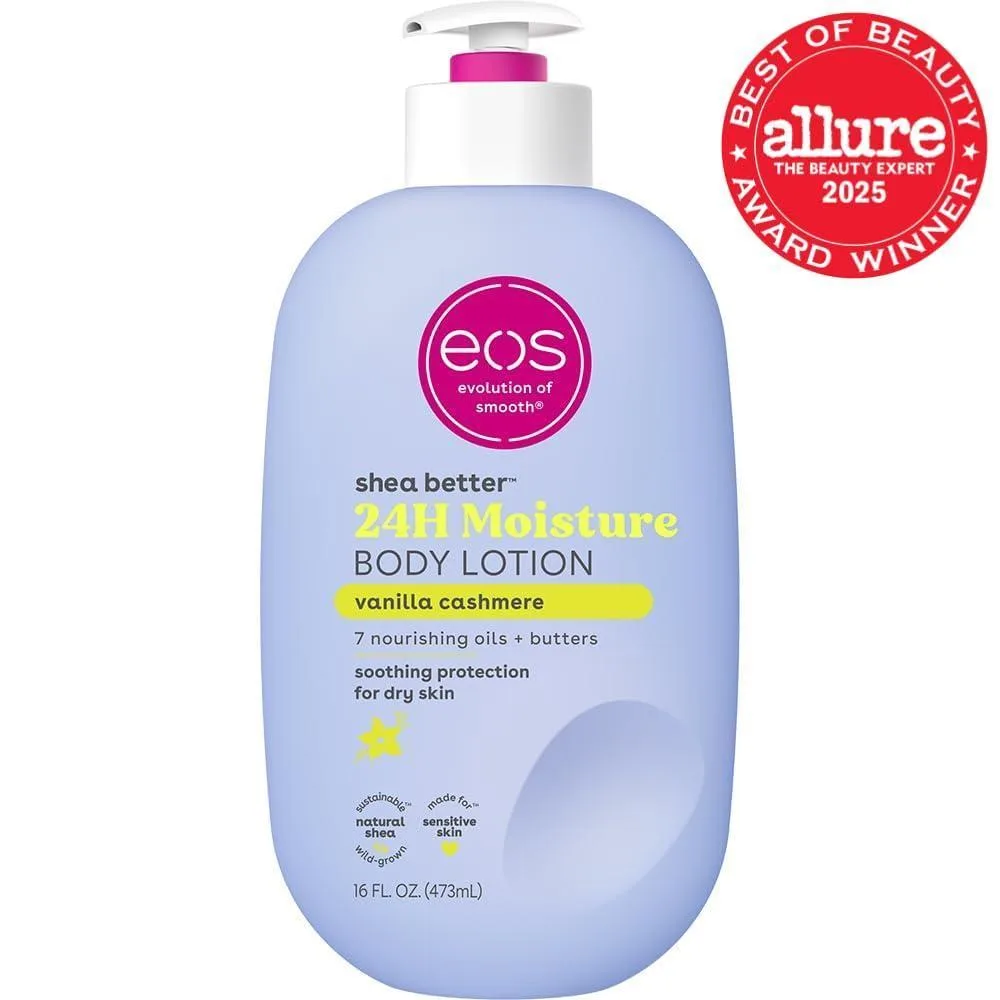 eos Shea Better Loción Corporal Vanilla Cashmere, Hidratación 24 Horas, Ligera y No Grasosa, Karité Natural, Vegana