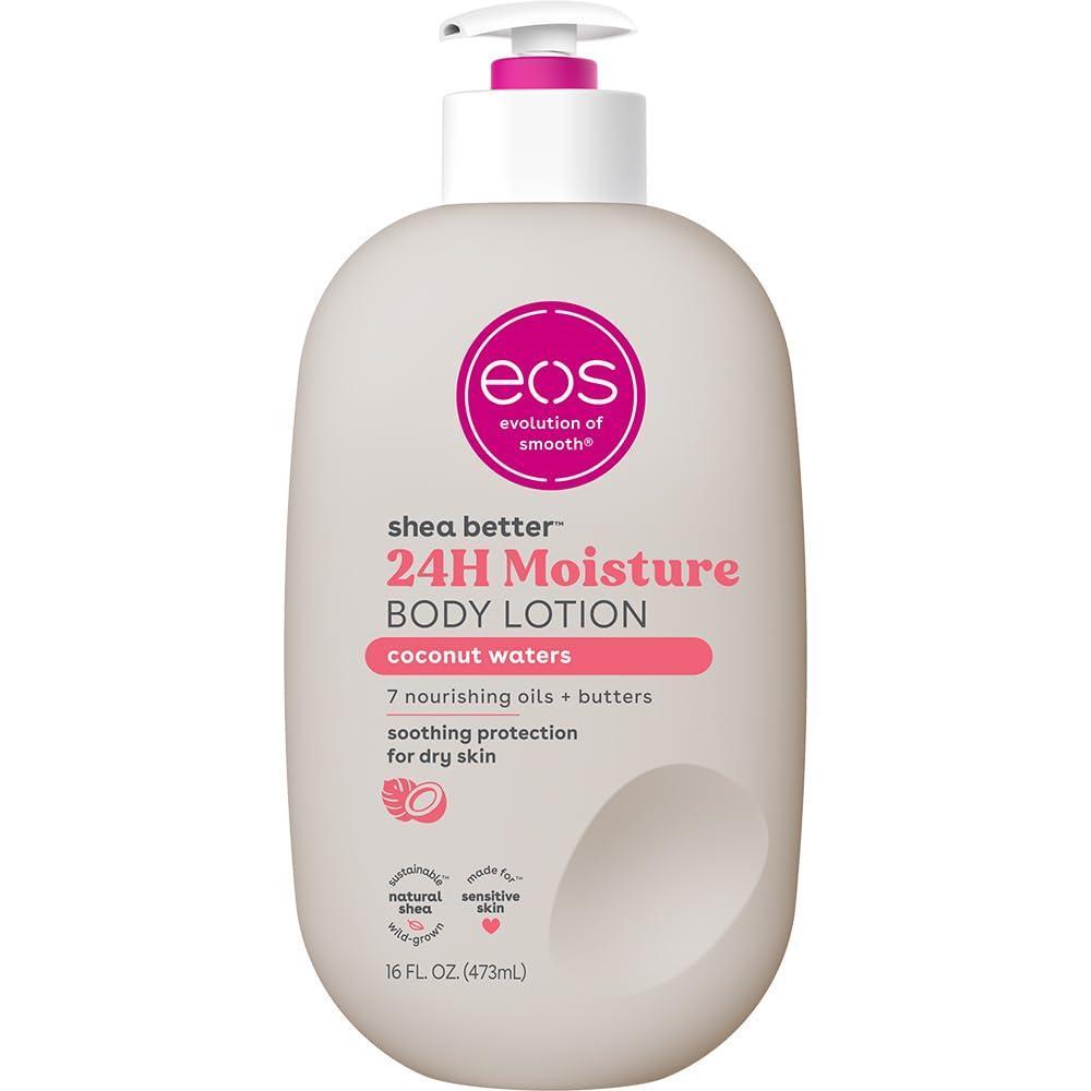 eos Shea Better Loción corporal Coconut Waters, cuidado de la piel con humedad las 24 horas, ligera y no grasosa, karité natural, vegano, loción corporal de coco, 16 onzas líquidas