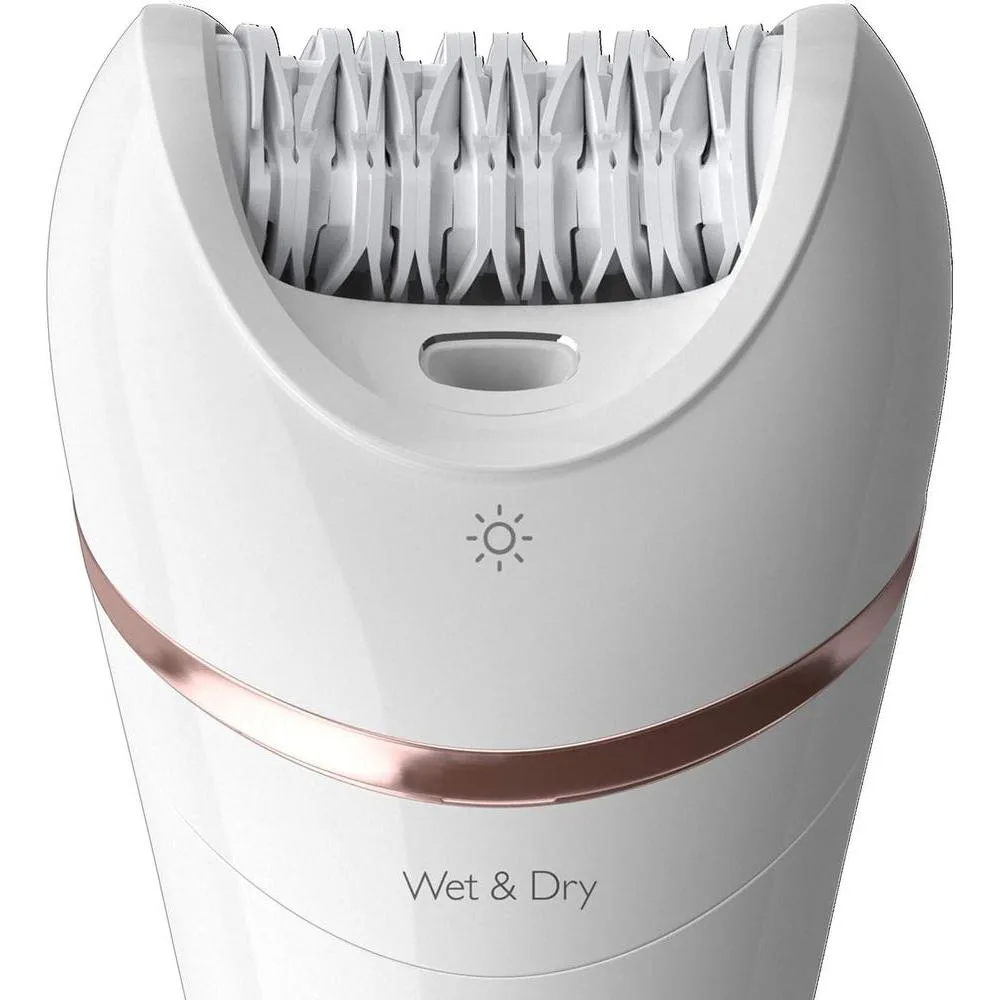 Philips Depiladora Serie 8000, Húmedo y Seco 3 en 1, Accesorios Afeitadora y Recortadora para Mujeres, 8 Accesorios