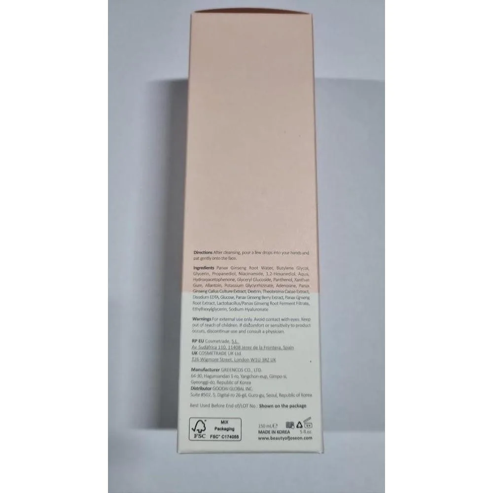 Beauty Of Joseon Tónico Facial Esencia Ginseng 80% Hidratante 2% Niacinamida 0.5% BHA 150ml