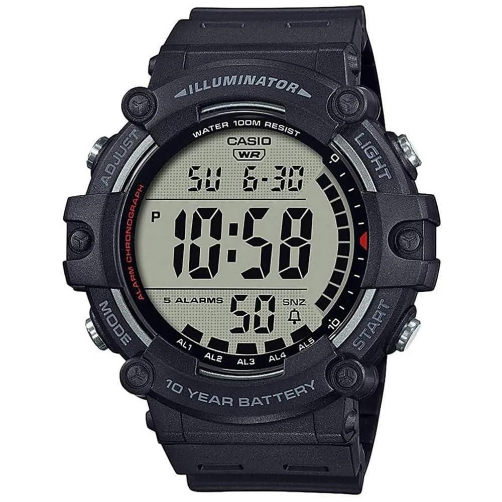 Casio Illuminator AE1500WH Series | 10-Year Battery | LED Backlight | 5-Alarms | 1/100 Sec Stopwatch | Men's Digital Watch