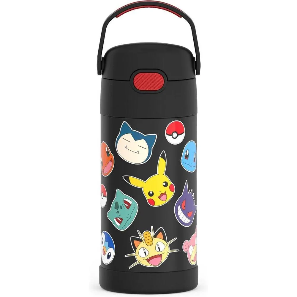 THERMOS FUNTAINER Water Bottle with Straw - 12 Ounce, Pokémon - Kids Stainless Steel Vacuum Insulated Water Bottle with Lid