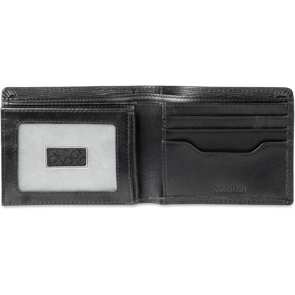 Billetera Calvin Klein de cuero con tecnología RFID, múltiples ranuras para tarjetas y ventana de identificación