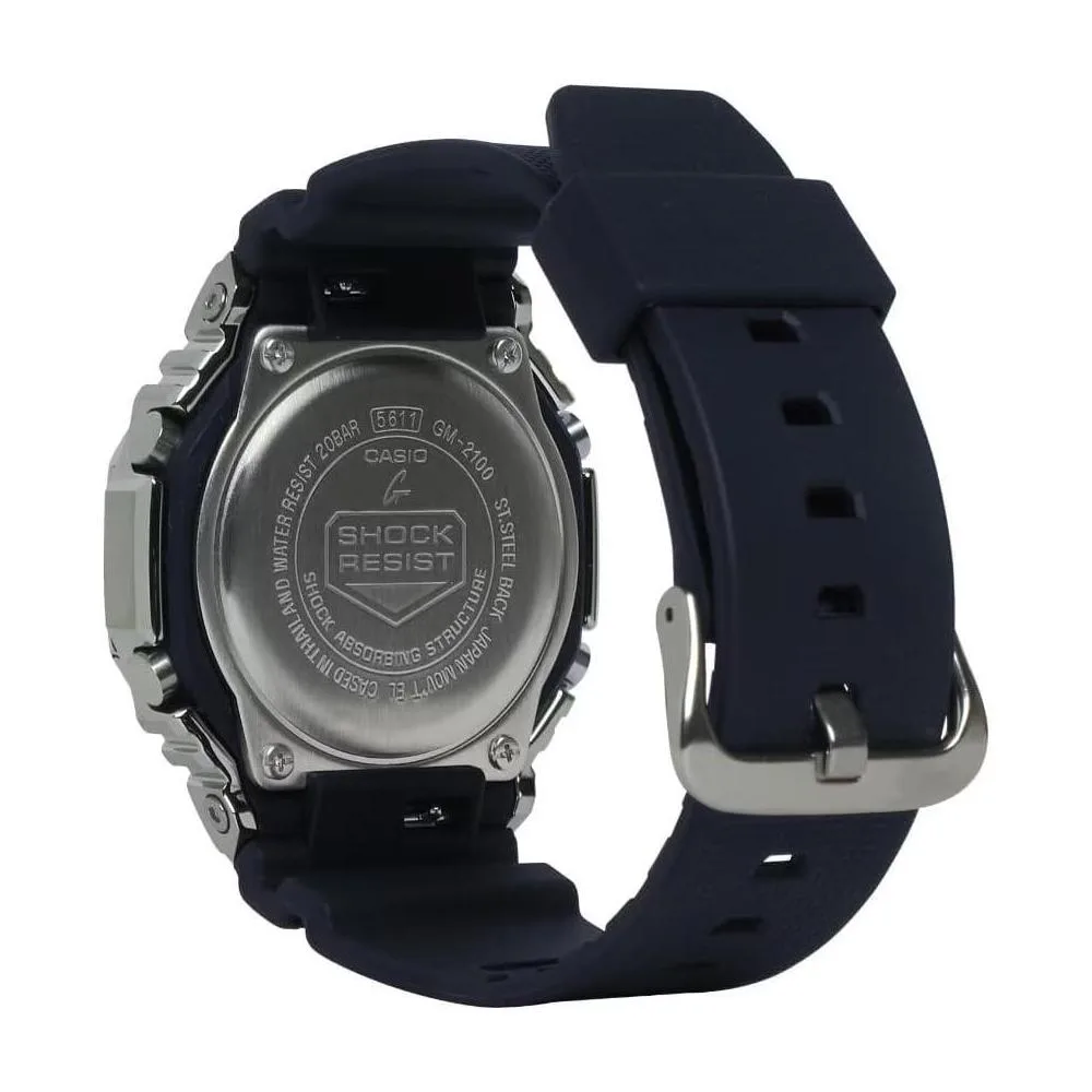 G-Shock Reloj Casio GM2100-1A con banda de resina negra y cubierta de metal, diseño octogonal deportivo, resistente al agua