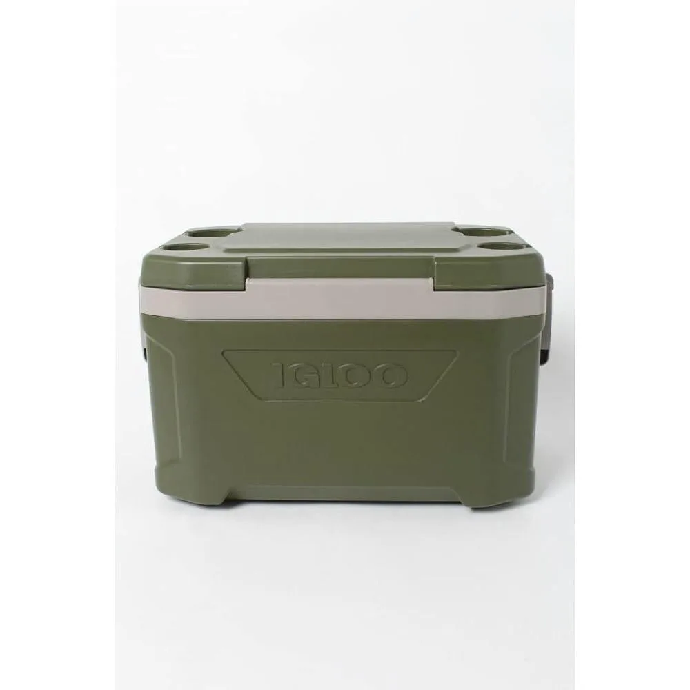 Nevera Igloo Sportsman Latitude 52 portatil para camping y pesca, capacidad 49 L y diseño duradero verde