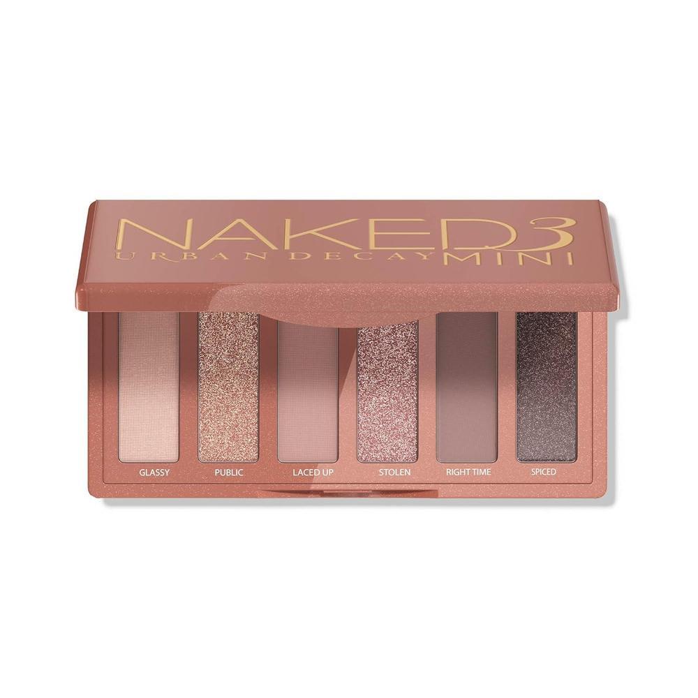 URBAN DECAY Naked3 - Mini paleta de sombras de ojos - 6 sombras rosa suave, acabados mate y brillantes de uso múltiple, neutros rosados neutrales ultradifuminables para todos los días, uso de larga