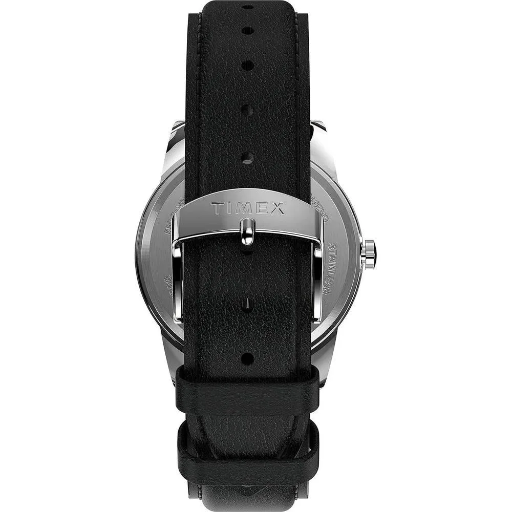 Reloj Timex Easy Reader para hombre con correa de cuero negro, esfera azul y luz Indiglo resistente al agua
