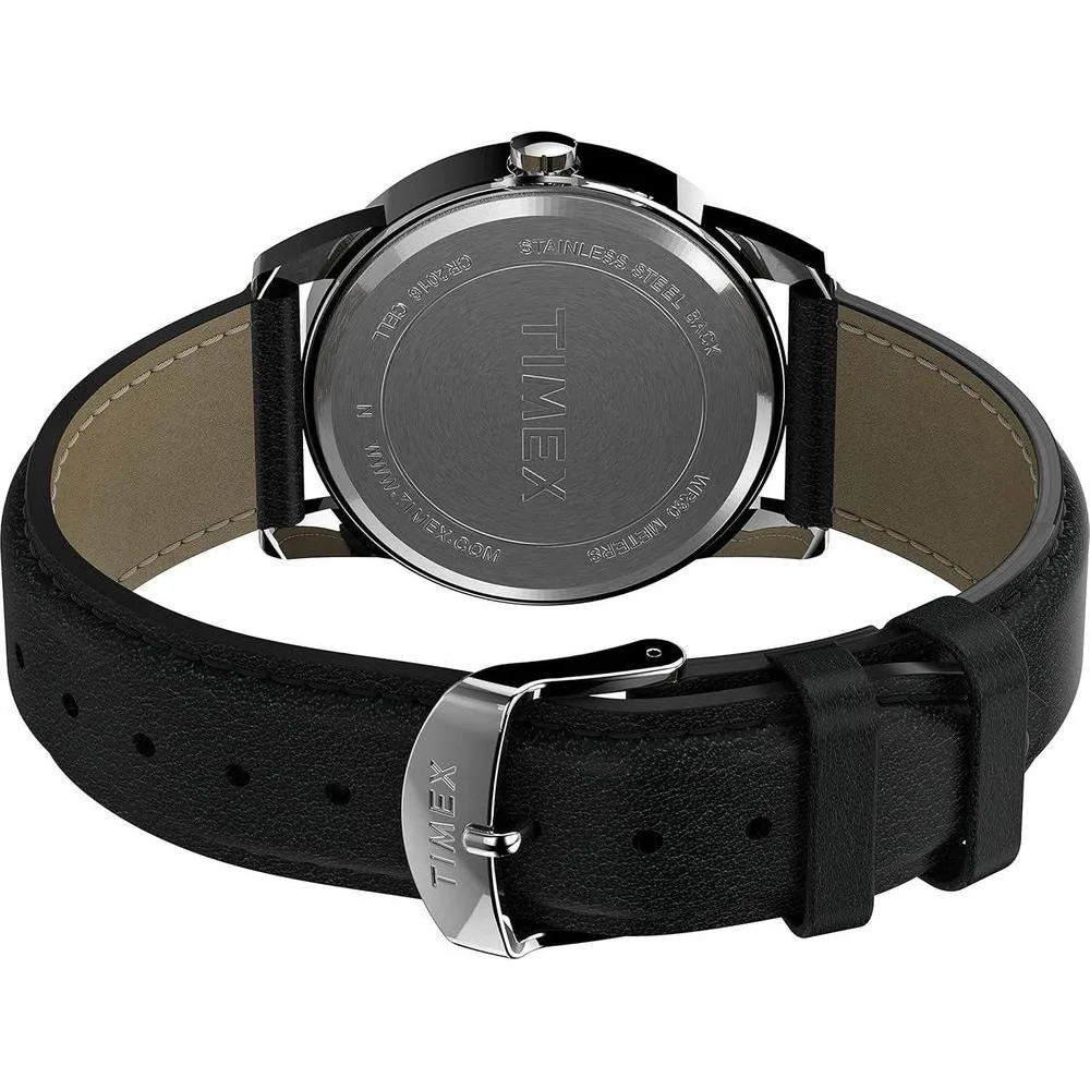 Reloj Timex Easy Reader para hombre con correa de cuero negro, esfera azul y luz Indiglo resistente al agua