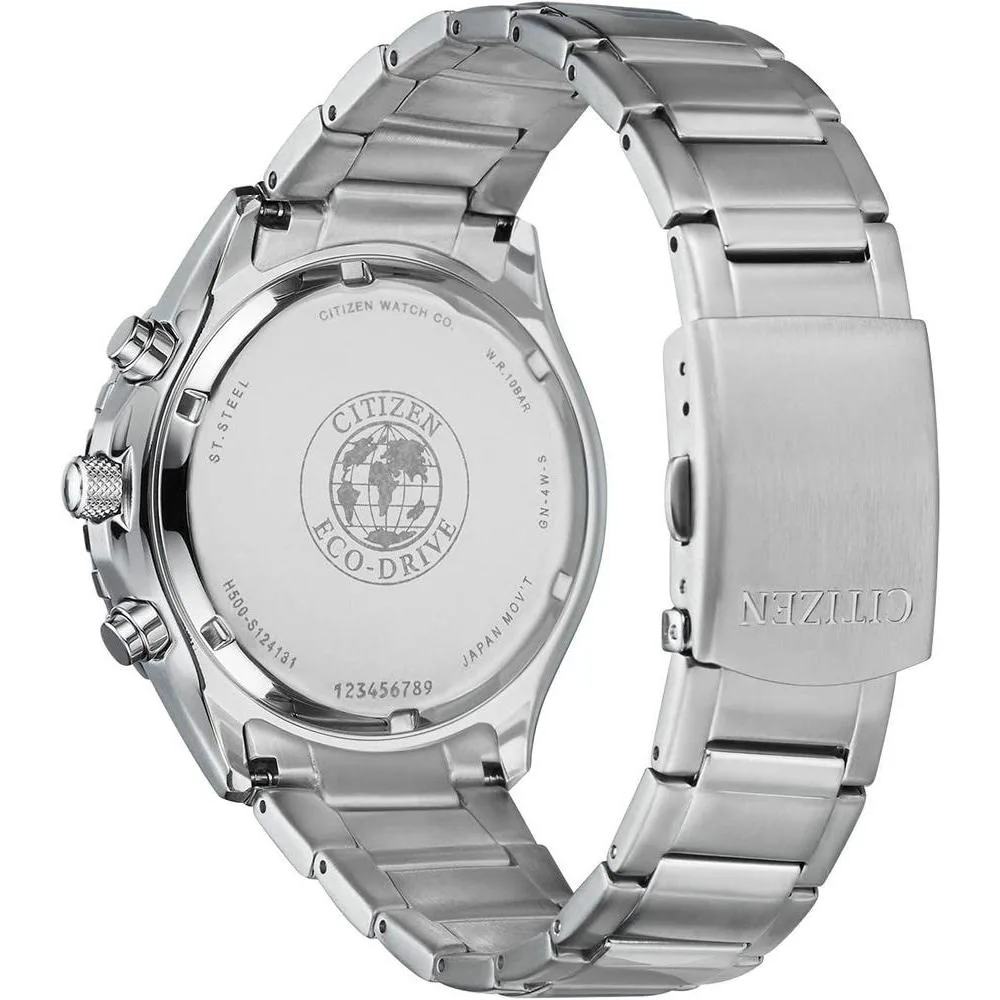 Citizen Reloj cronógrafo Eco-Drive Weekender para hombre en acero inoxidable plateado, esfera negra