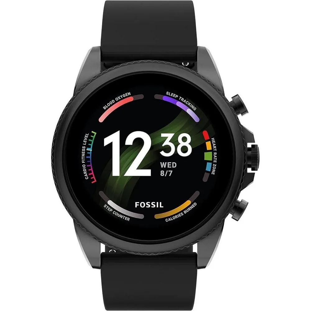 Fossil Men's Gen 6 44mm Stainless Steel and Silicone Touchscreen Smart Watch, Color: Black (Model: FTW4061V)