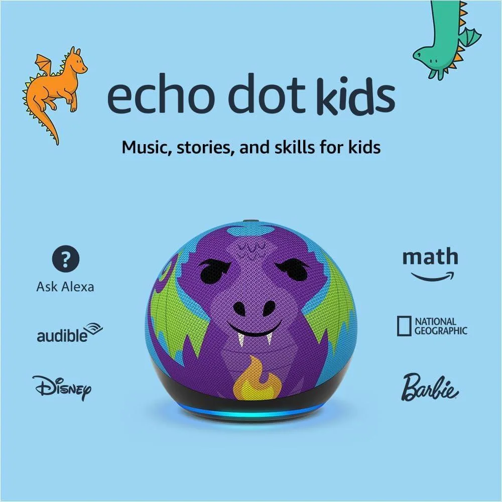 Amazon Echo Dot Kids with Alexa (newest model), Designed for kids, with parental controls, Includes 1 Year of Amazon Kids+, Dragon