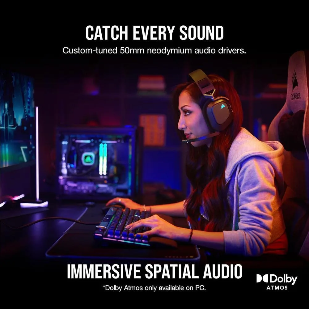 CORSAIR HS80 RGB Wireless Auriculares Gaming Multiplataforma con Sonido Inmersivo y Micrófono de Calidad