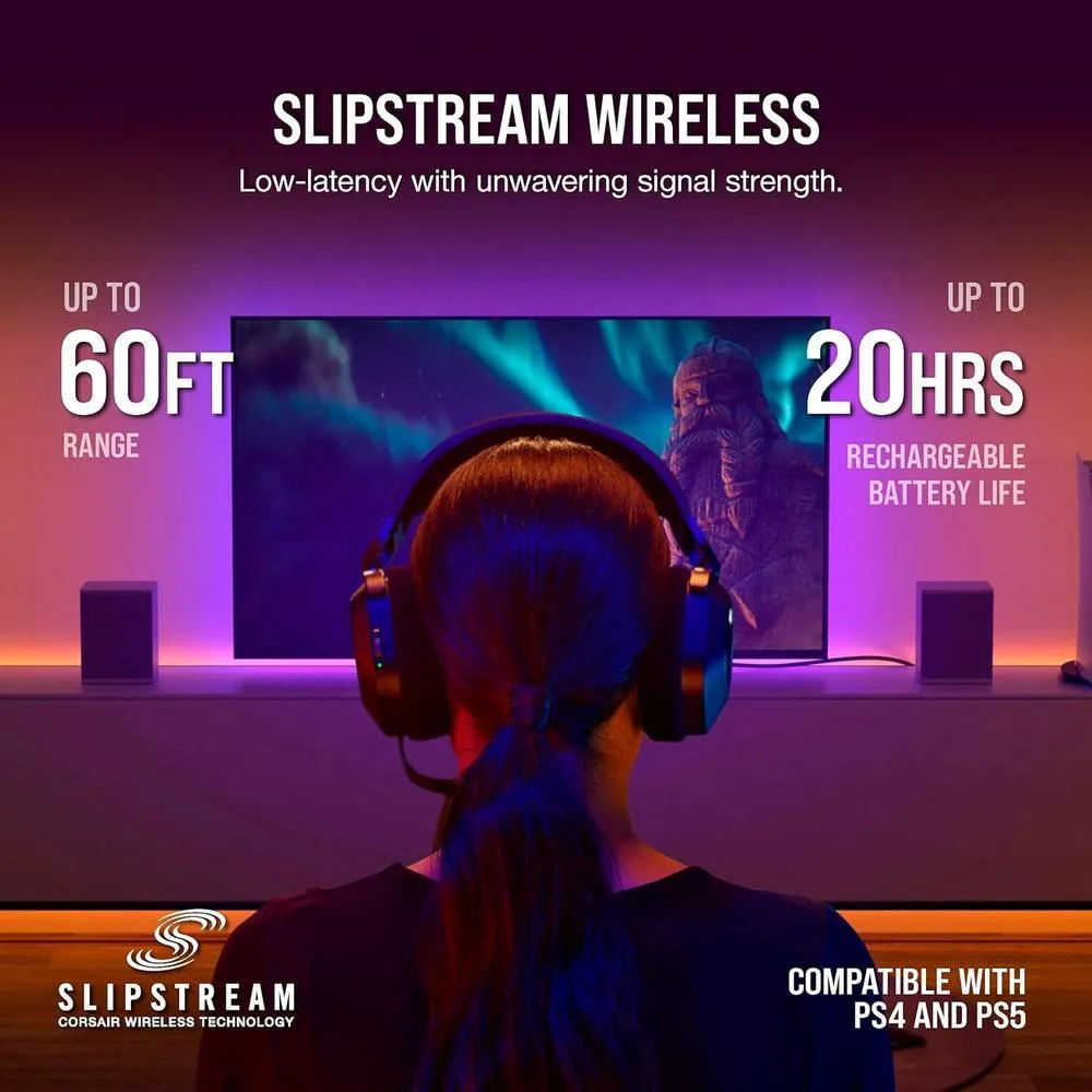 CORSAIR HS80 RGB Wireless Auriculares Gaming Multiplataforma con Sonido Inmersivo y Micrófono de Calidad