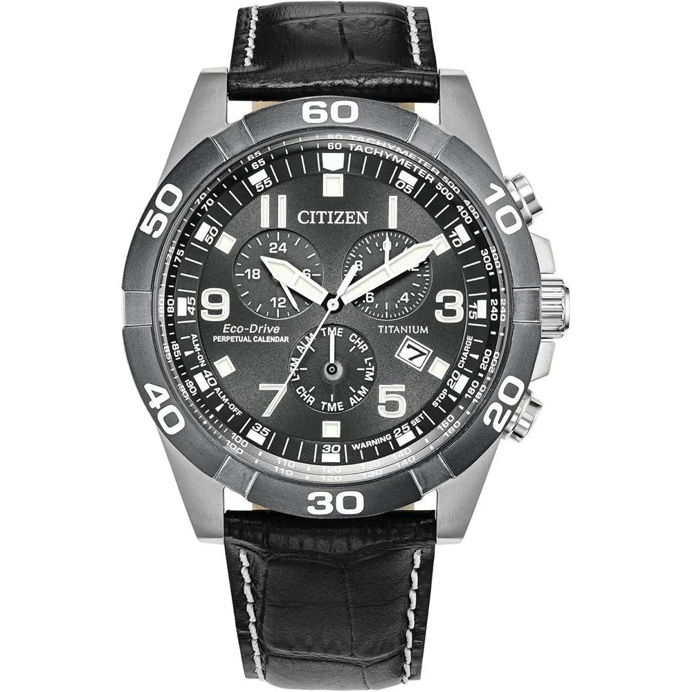 Citizen Men's Eco-Drive Sport Casual Brycen Chronograph Watch, Super Titanium™, Perpetual Calendar, Tachymeter 12/24 Hour Time, Alarm, Date