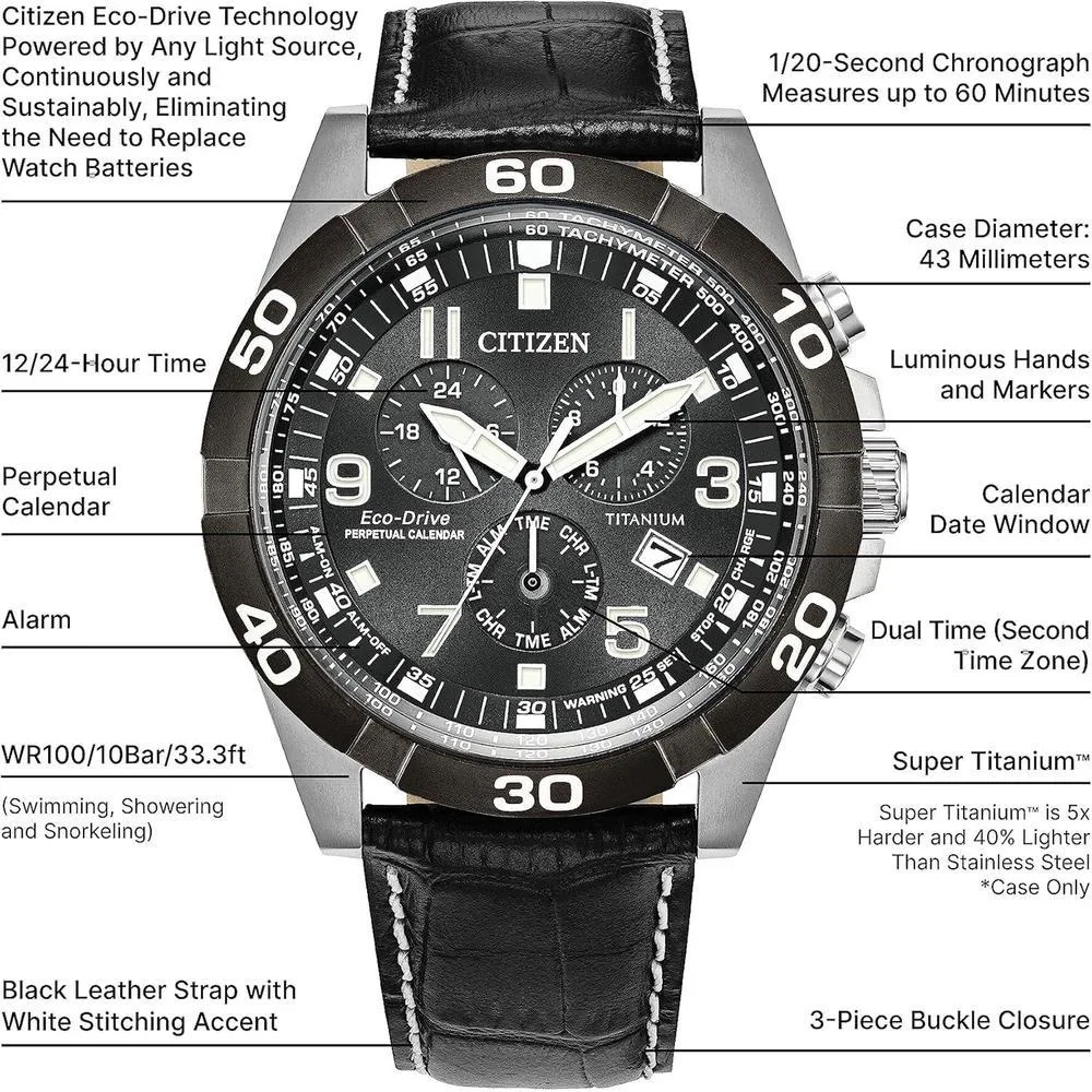 Citizen Reloj cronógrafo Eco-Drive Sport Casual Brycen para hombre con Super Titanium y calendario perpetuo