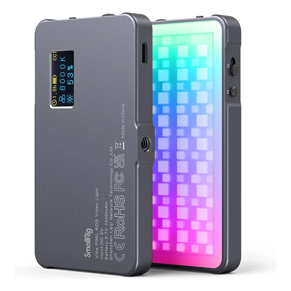 P96L RGB Video Light by SmallRig, Portable Metal LED Camera Light, 2500-9000K, 21 Effects, CRI 96+, OLED Display, Photo and Video Lighting, Long Battery Life, Fits Phone and Camera Sony, Nikon - 3489B