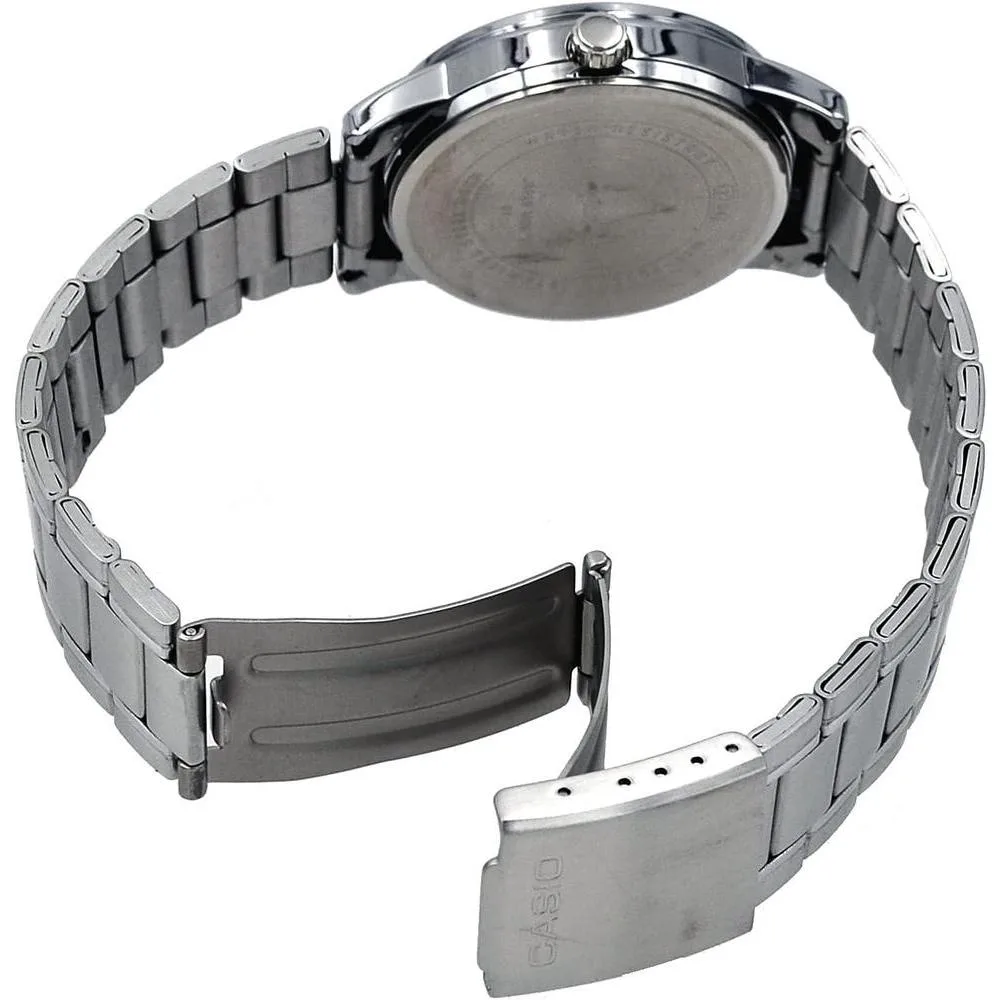 Reloj analógico estándar Casio para hombre con esfera azul, numeración romana y fecha, movimiento de cuarzo