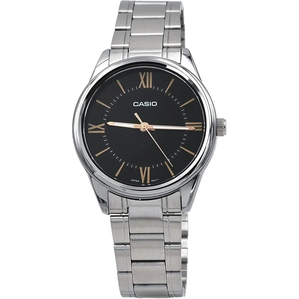 Casio MTP-V005D-1B5 Men's Standard Stainless Steel Roman Black Dial Analog Watch