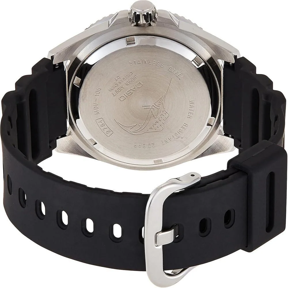 Casio MDV106 Reloj análogo unisex con caja de acero inoxidable, banda de resina, resistencia al agua, batería 3 años