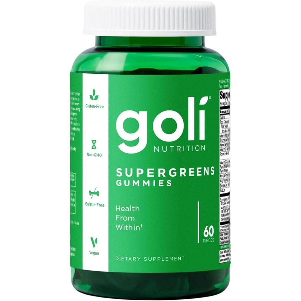 Goli Supergreens Gomitas con Probióticos - Extracto de Hoja de Alcachofa, Espirulina, Col Rizada, Vitaminas A, B6, B12 - Vegano, Sin Gluten, Sin OMG