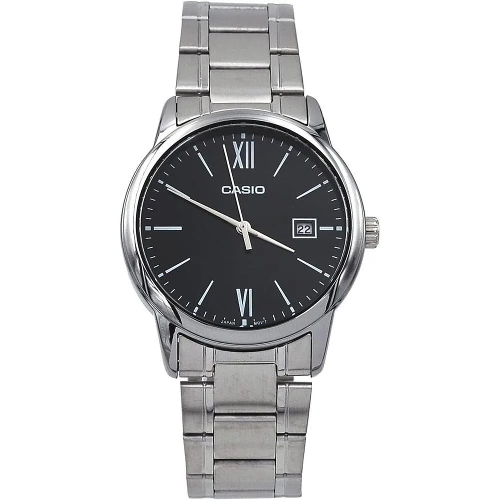 Casio MTP-V002D-1B3 Men's Standard Analog Stainless Steel Date Roman Black Dial Watch