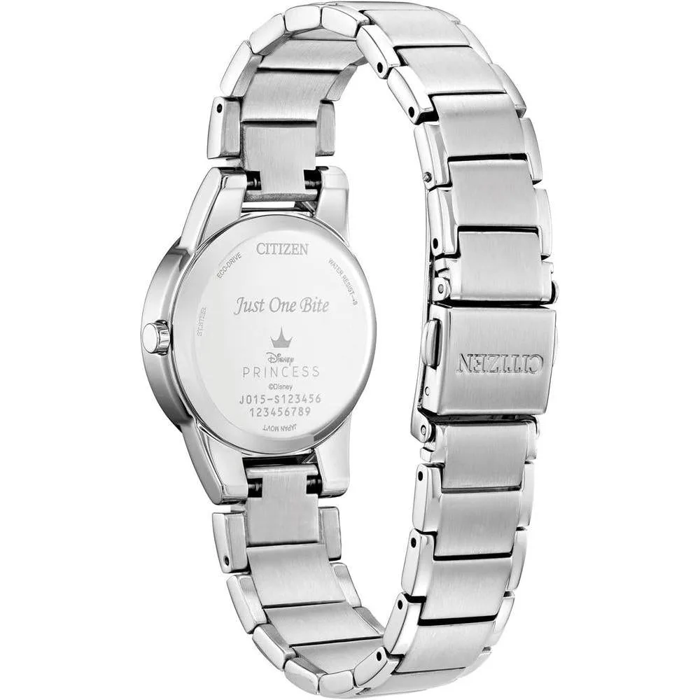 Citizen Eco-Drive Disney Princess - Reloj de acero inoxidable con detalles de cristal y fecha para mujer