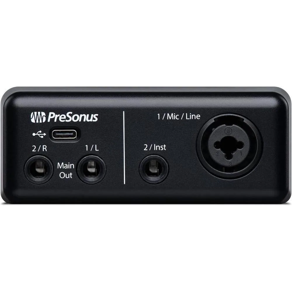 PreSonus AudioBox GO | Interfaz de audio USB-C para producción musical con software DAW y tutoriales incluidos.