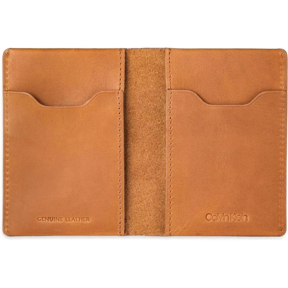 Billetera de cuero RFID para hombre de Calvin Klein, color bronceado, Duofold marrón, Talla única