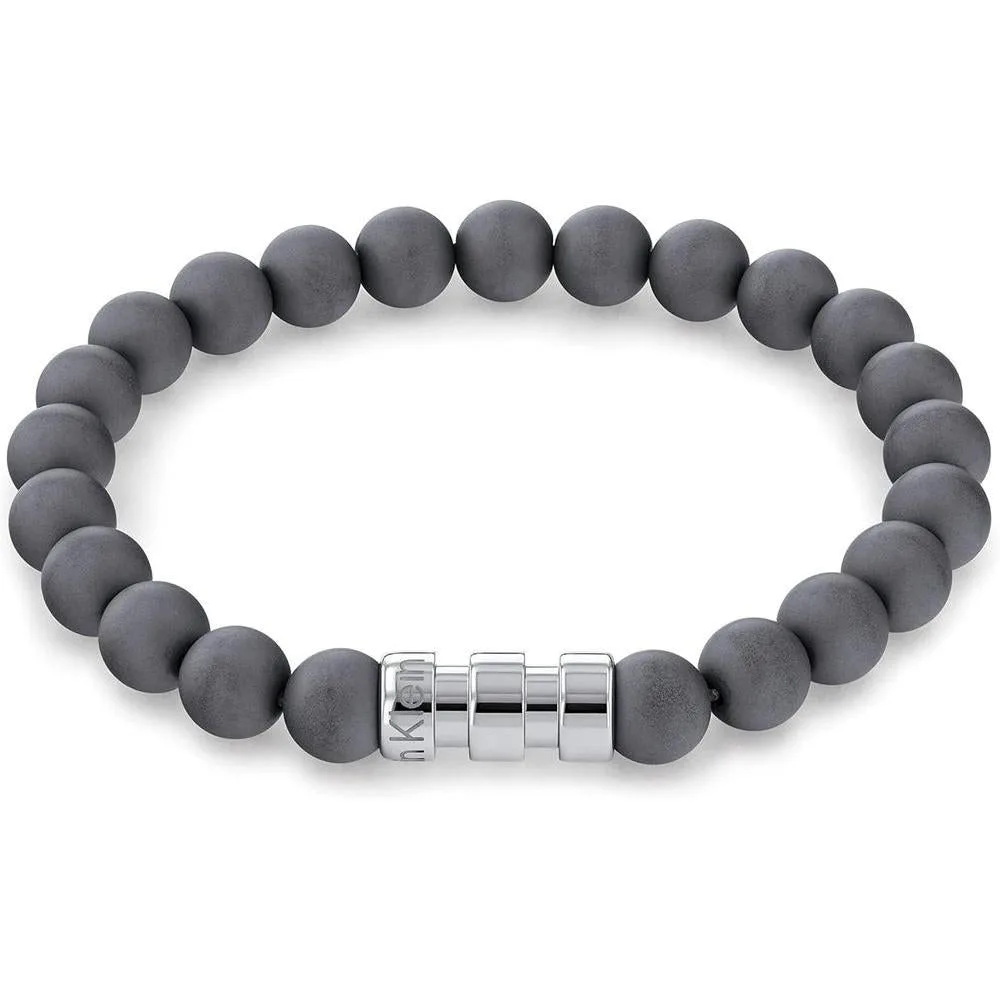 Calvin Klein Round Beaded Jewelry Bracelet for Men - Steel Metal, Sculpted Bar Design - Fashion Accessory - Gift for Him