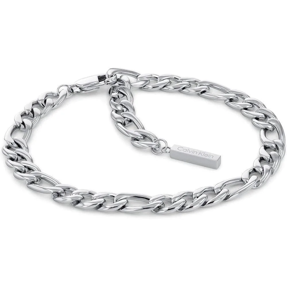 Calvin Klein Pulsera de Cadena Enlazada para Mujer, Acero Inoxidable, Sin Piedra Preciosa, Color Plata, Modelo 35700003