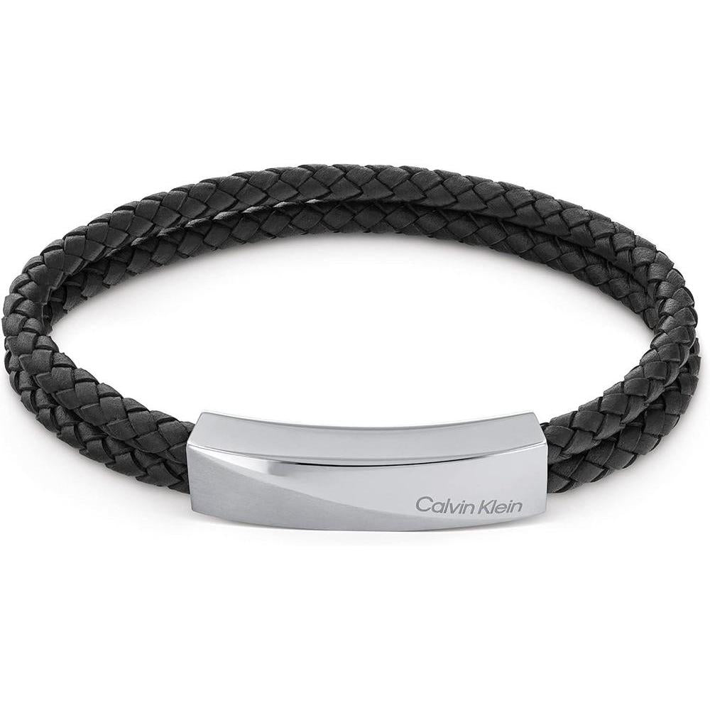 Calvin Klein Men's Braided Leather Bracelet: Industrial-Inspired Design with Multi-Faceted Magnetic Closure