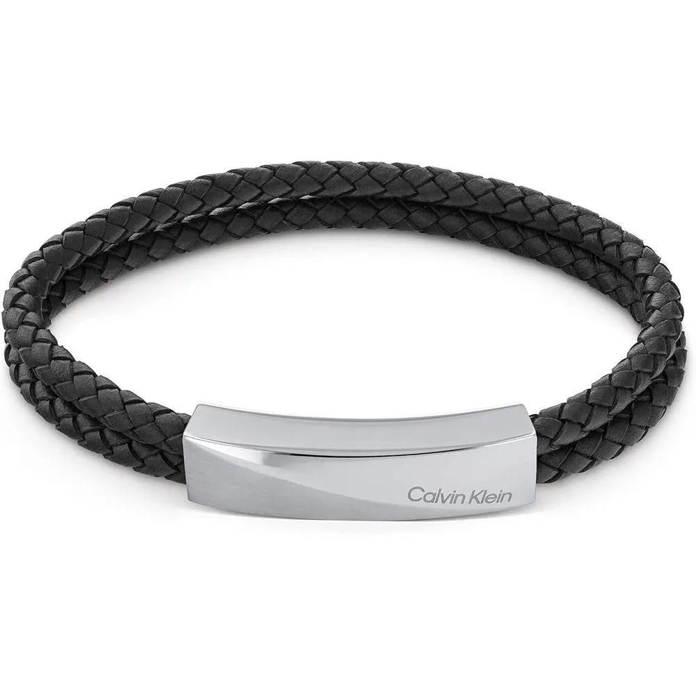 Calvin Klein Men's Braided Leather Bracelet: Industrial-Inspired Design with Multi-Faceted Magnetic Closure