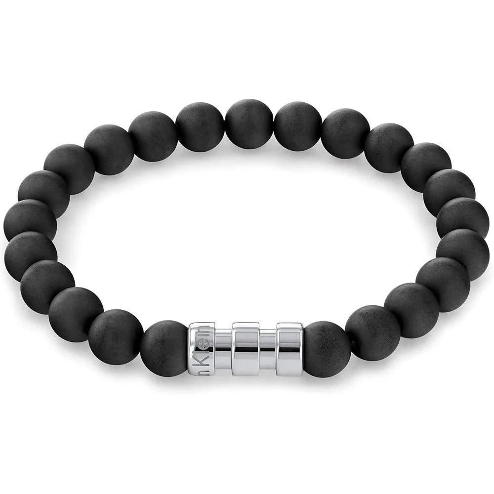 Calvin Klein Round Beaded Jewelry Bracelet for Men - Steel Metal, Sculpted Bar Design - Fashion Accessory - Gift for Him
