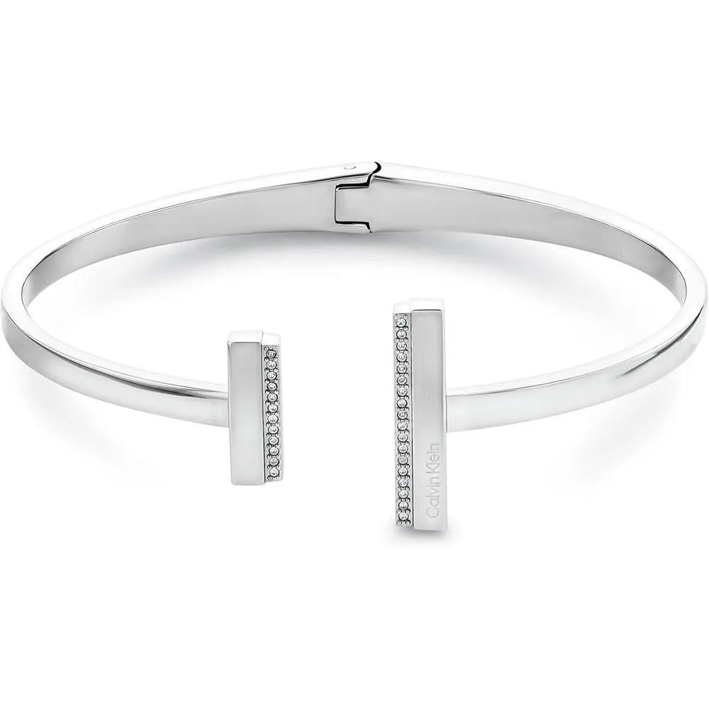 Calvin Klein Women's Bangle: Elegant Minimalism with Sleek Linear Silhouette and Crystal Settings