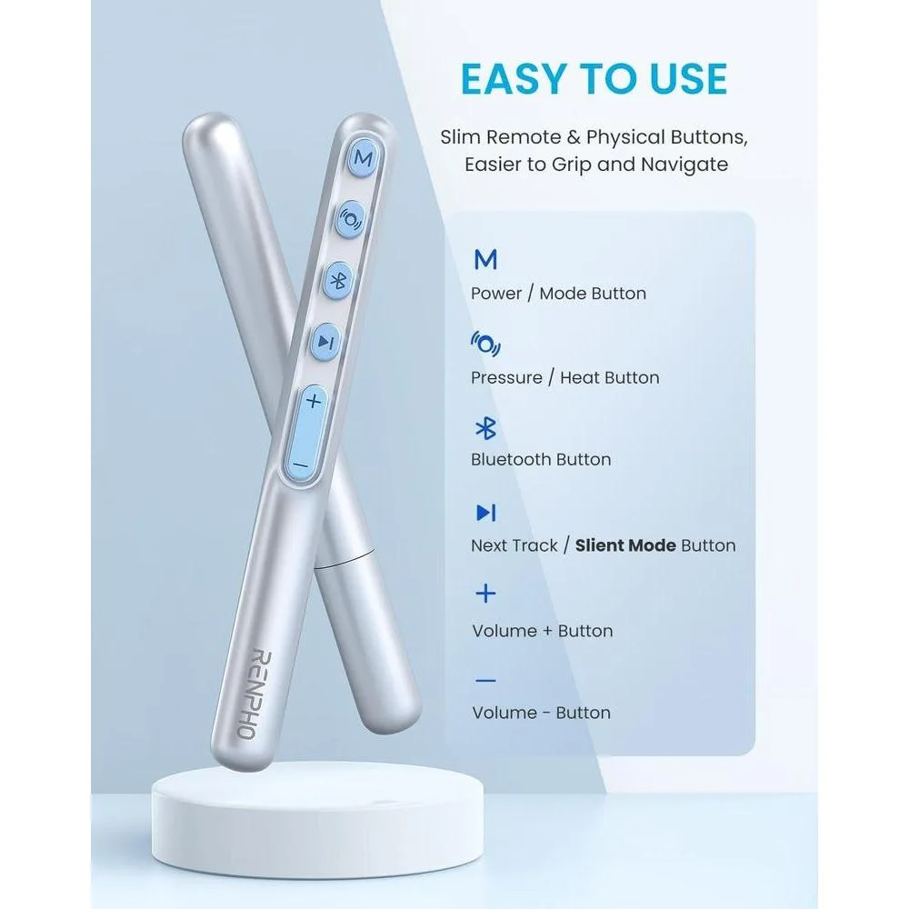 RENPHO Eyeris1 Masajeador de ojos con compresión, modo silencioso, Bluetooth y control remoto. Ideal para aliviar migrañas