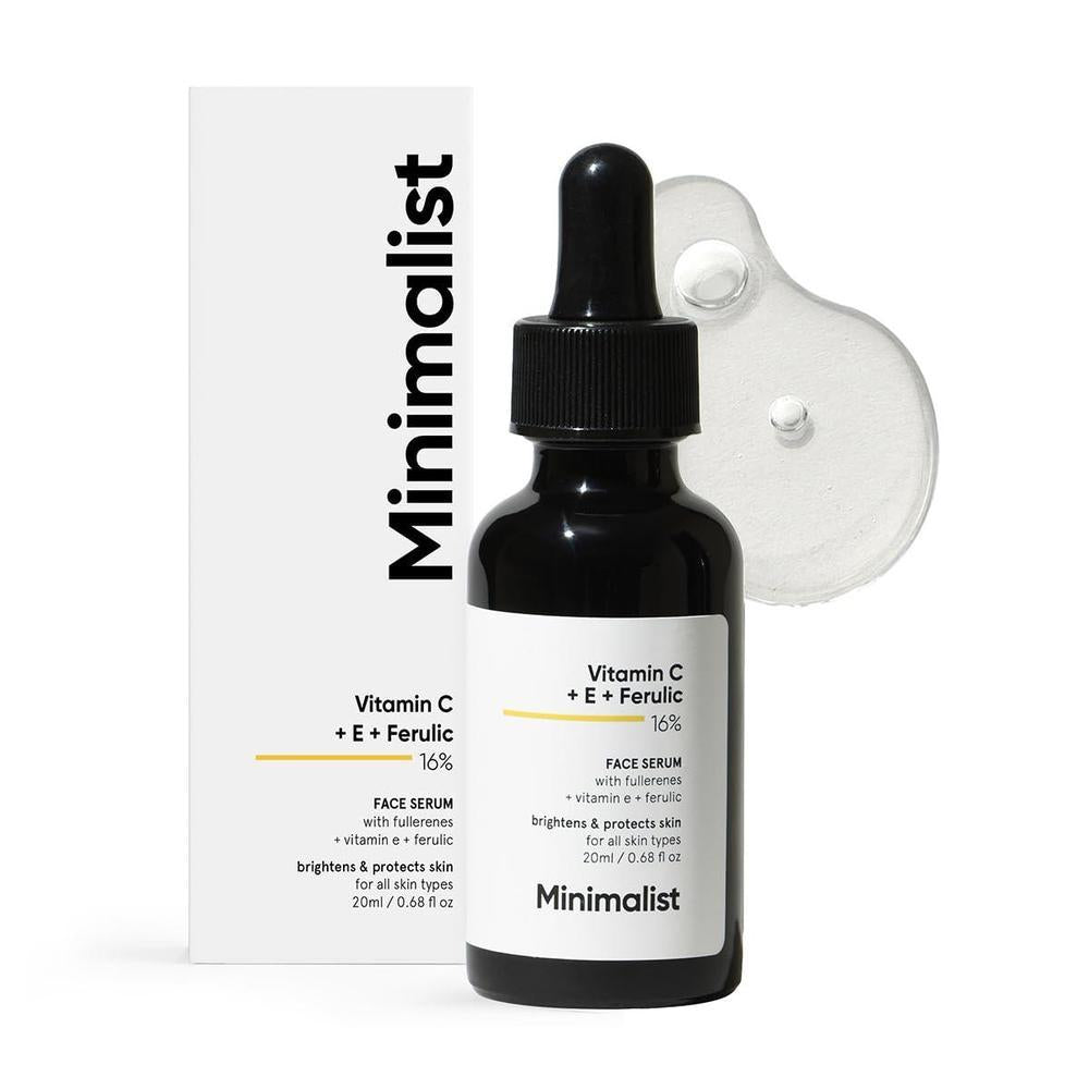 Minimalist Suero facial con vitamina C+E+ácido ferúlico al 16% para antienvejecimiento y brillo, reduce el daño de la piel y el enrojecimiento para iluminar la tez opaca, para todo tipo de piel, para