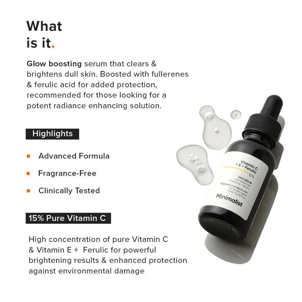 Minimalist Serum Vitamina C+E+Ácido Ferúlico 16% Antiedad e Iluminador 20ml