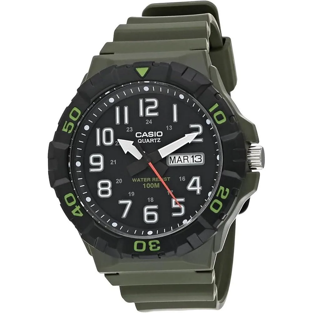 Casio MRW200H Series | Men's Analog Watch | Sporty Design | 100 Meter Water Resistance | Date Display | Rotary Bezel | Regular Time Keeping (HR, Min, SEC, PM, Date, Day) | 3 Year Battery