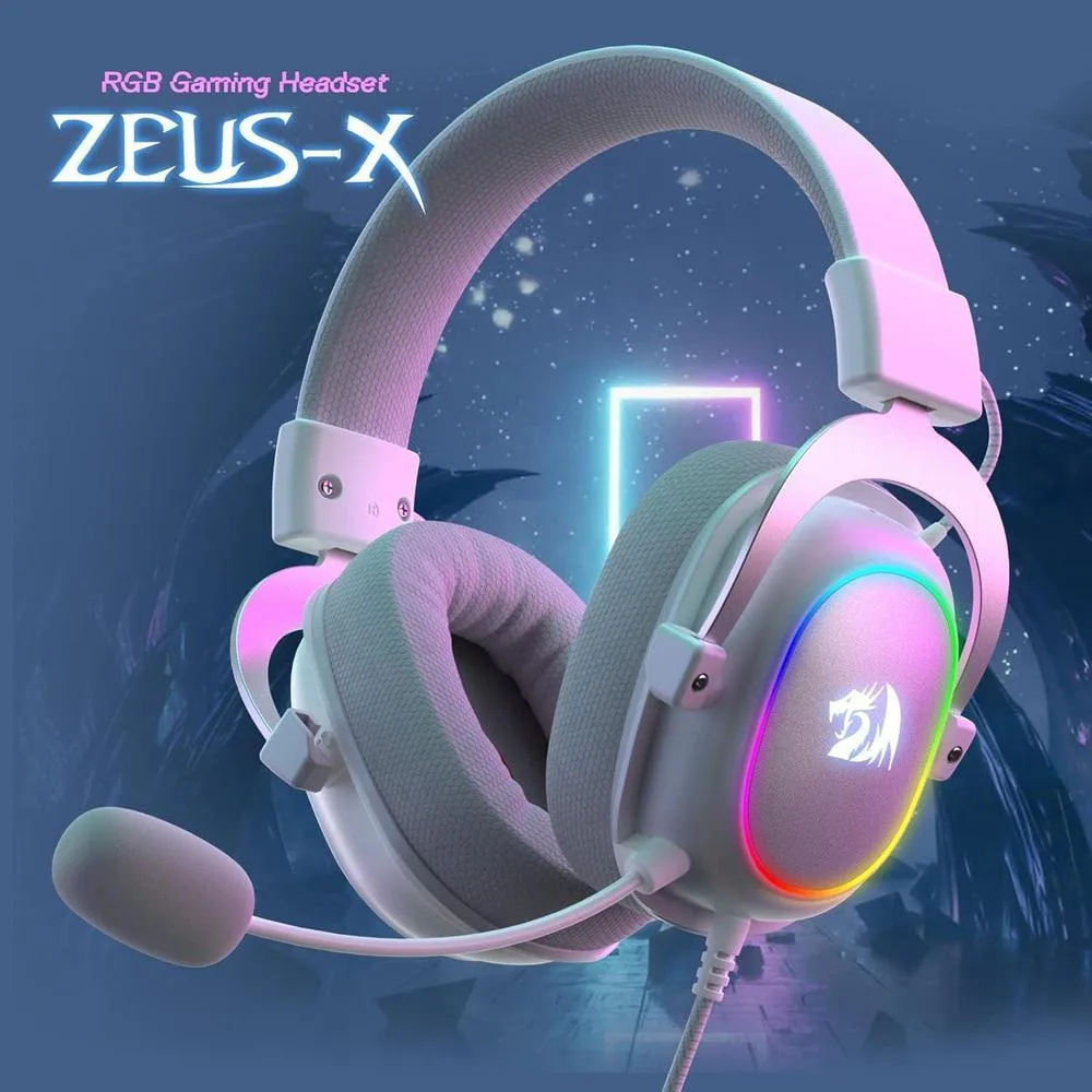 Redragon H510 Zeus-X RGB Auriculares gaming Blanco con sonido 7.1, controladores de audio en almohadillas de espuma viscoelástica