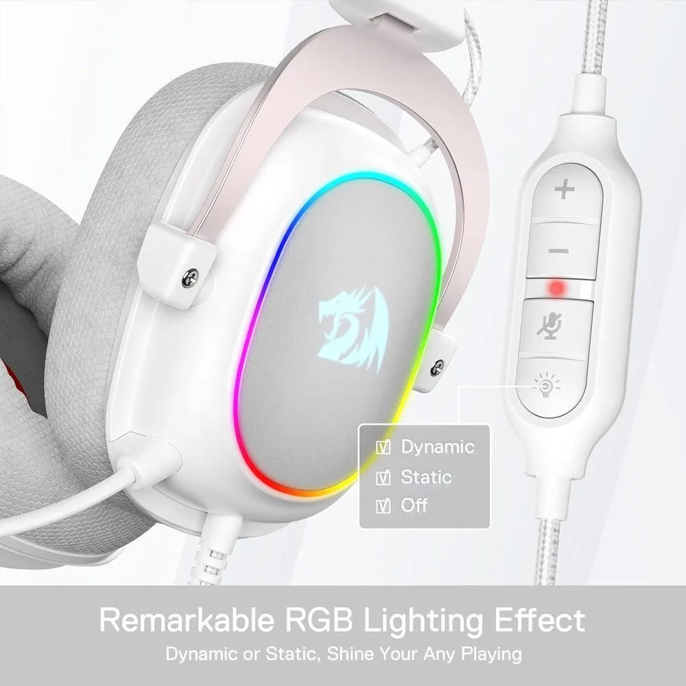 Redragon H510 Zeus-X RGB Auriculares gaming Blanco con sonido 7.1, controladores de audio en almohadillas de espuma viscoelástica