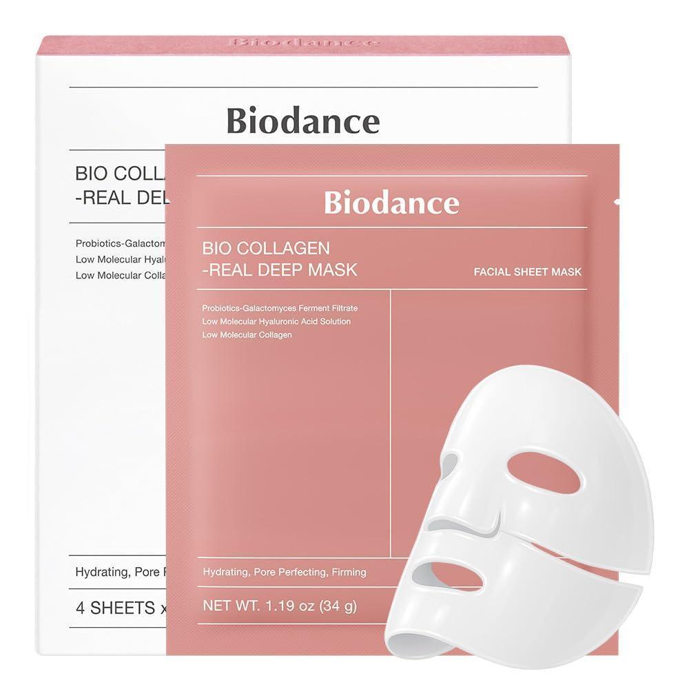 BIODANCE Máscara profunda real de bio-colágeno, máscara de hidrogel hidratante durante la noche, minimización de poros, elasticidad, mejora de volumen, cuidado de la piel coreano, regalos del día de San Valentín para ella | 1.19 onzas (1.20 oz) x 4ea
